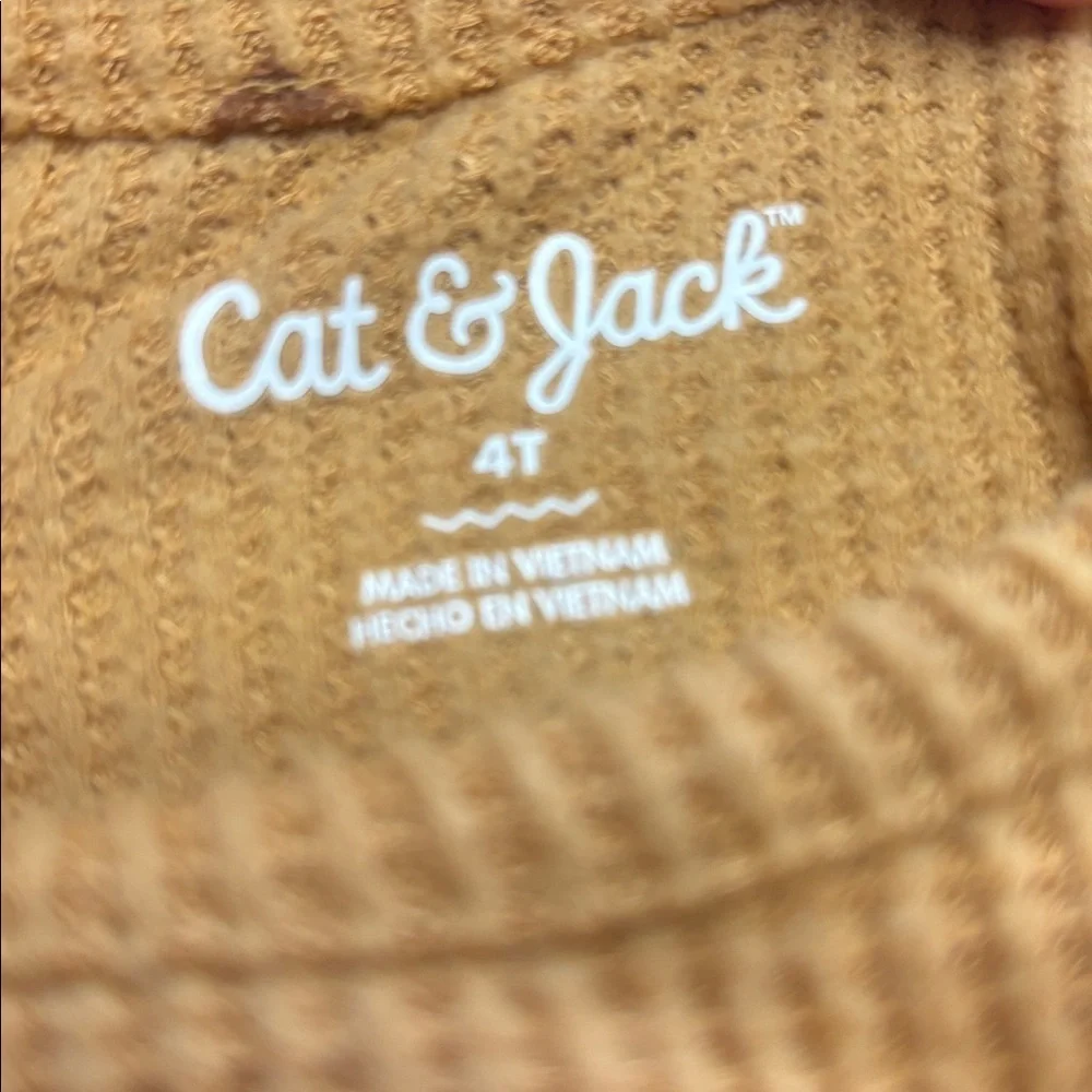 Bundle 2 Cat & Jack Waffle Knit Long Sleeve Dress Brown Tan Gold Hearts Fall 4T